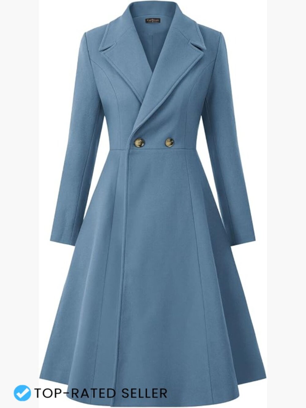 Double Breasted Pea Coat A-Line Long Trench Winter Dress Coat with Pockets